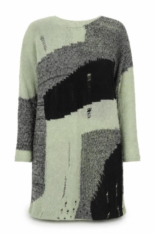 Cider Women's Green Black Distressed Knit Jumper Dress 2XL