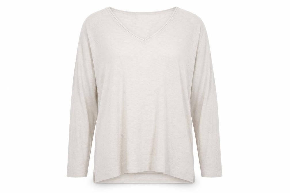 Monsoon Women Beige V-Neck Wool Blend Lightweight Jumper XL