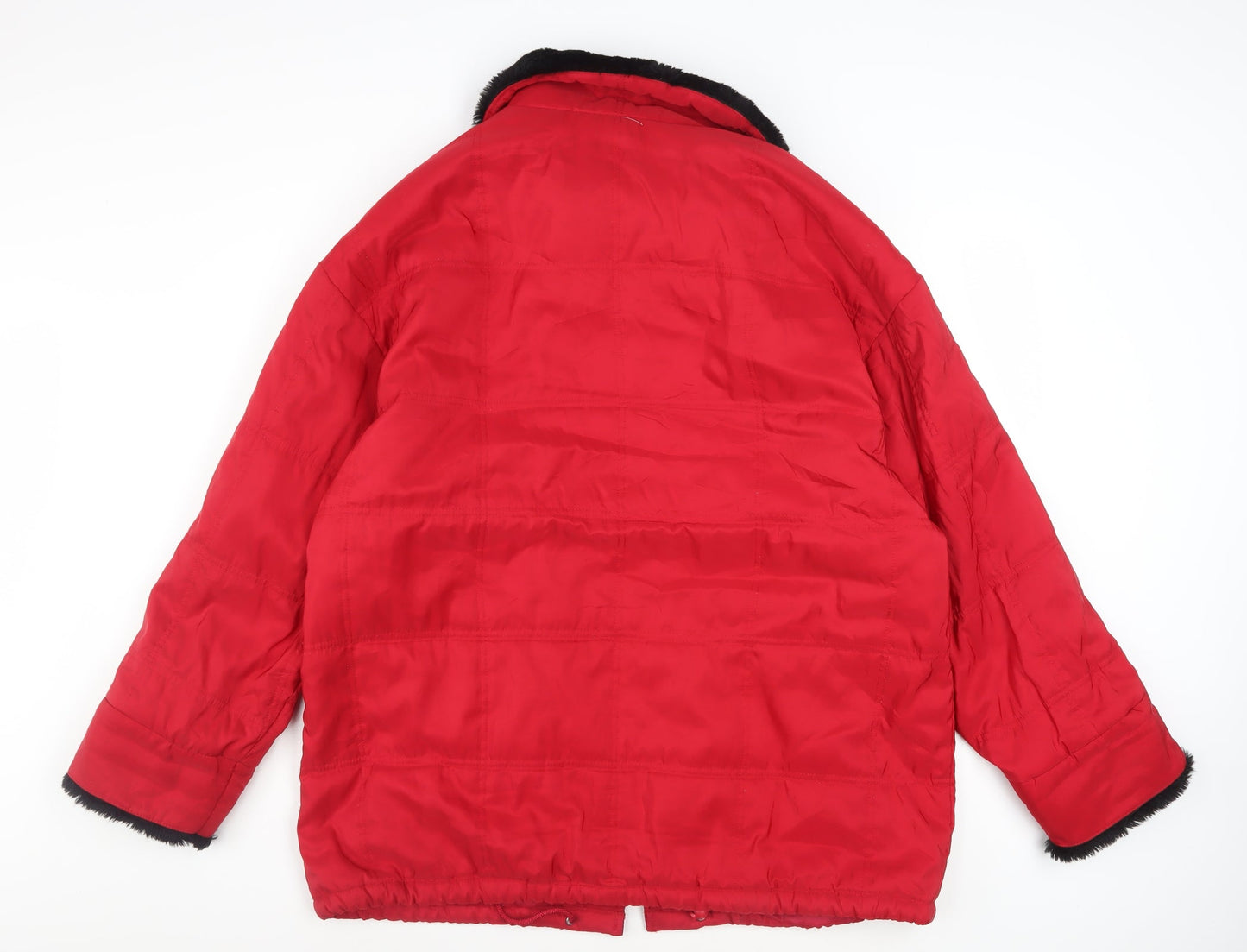 Talbots Women Red Faux Fur Collar Puffer Jacket Lined L Size