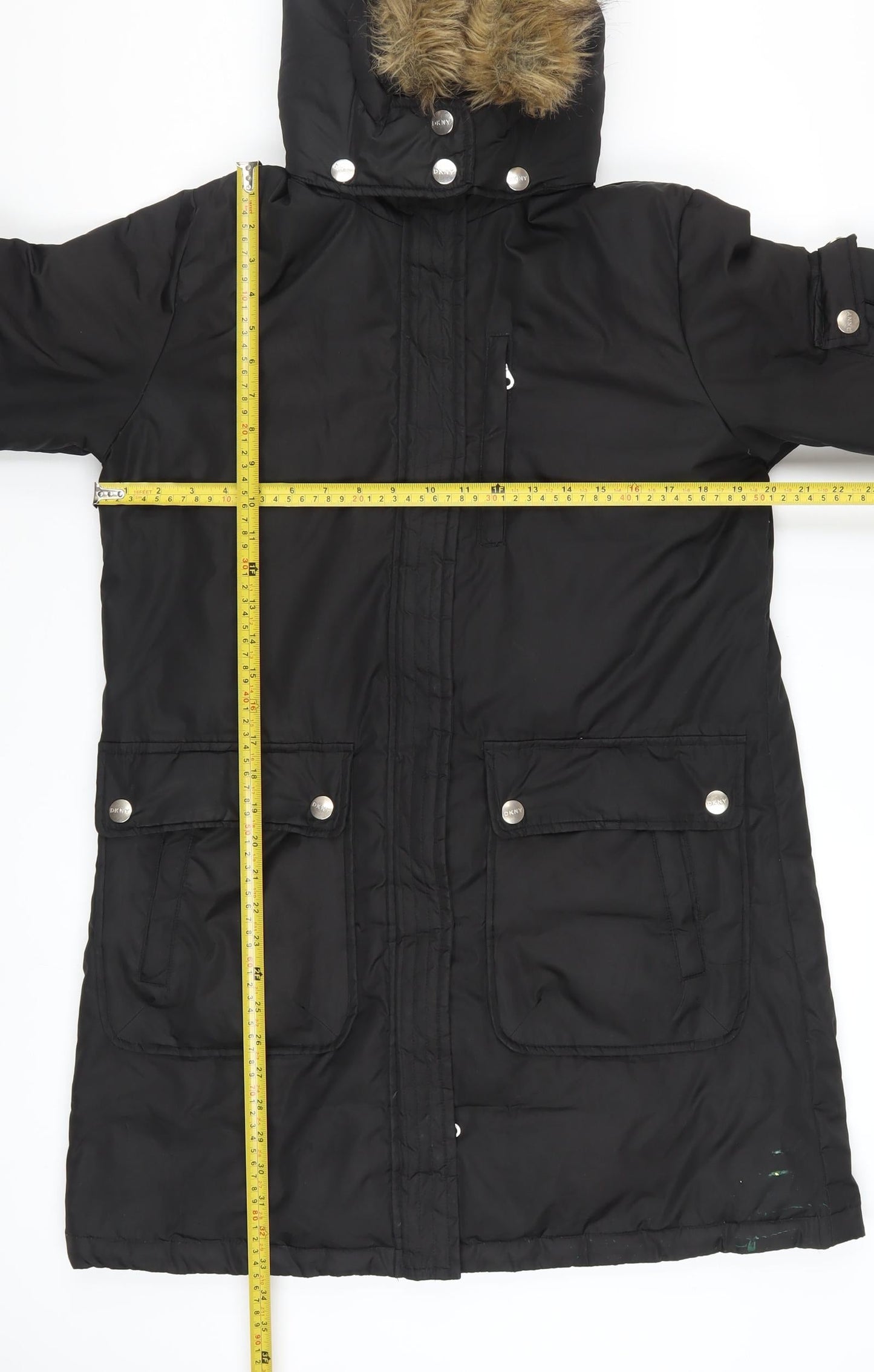 DKNY Women’s Black Faux Fur Hooded Long Parka Coat M