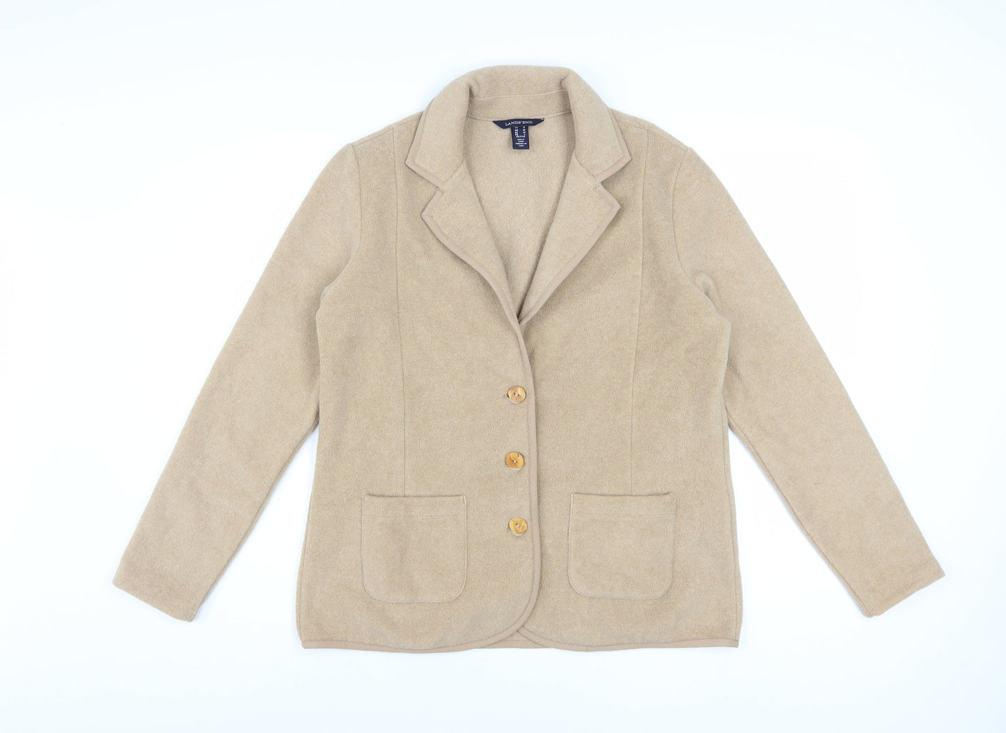 Lands' End Women's Beige Petite M Blazer Jacket with Buttons