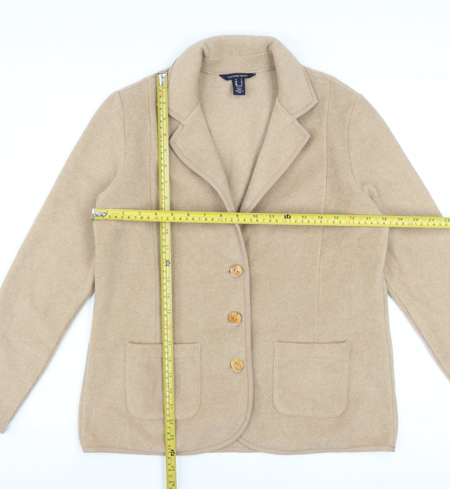 Lands' End Women's Beige Petite M Blazer Jacket with Buttons