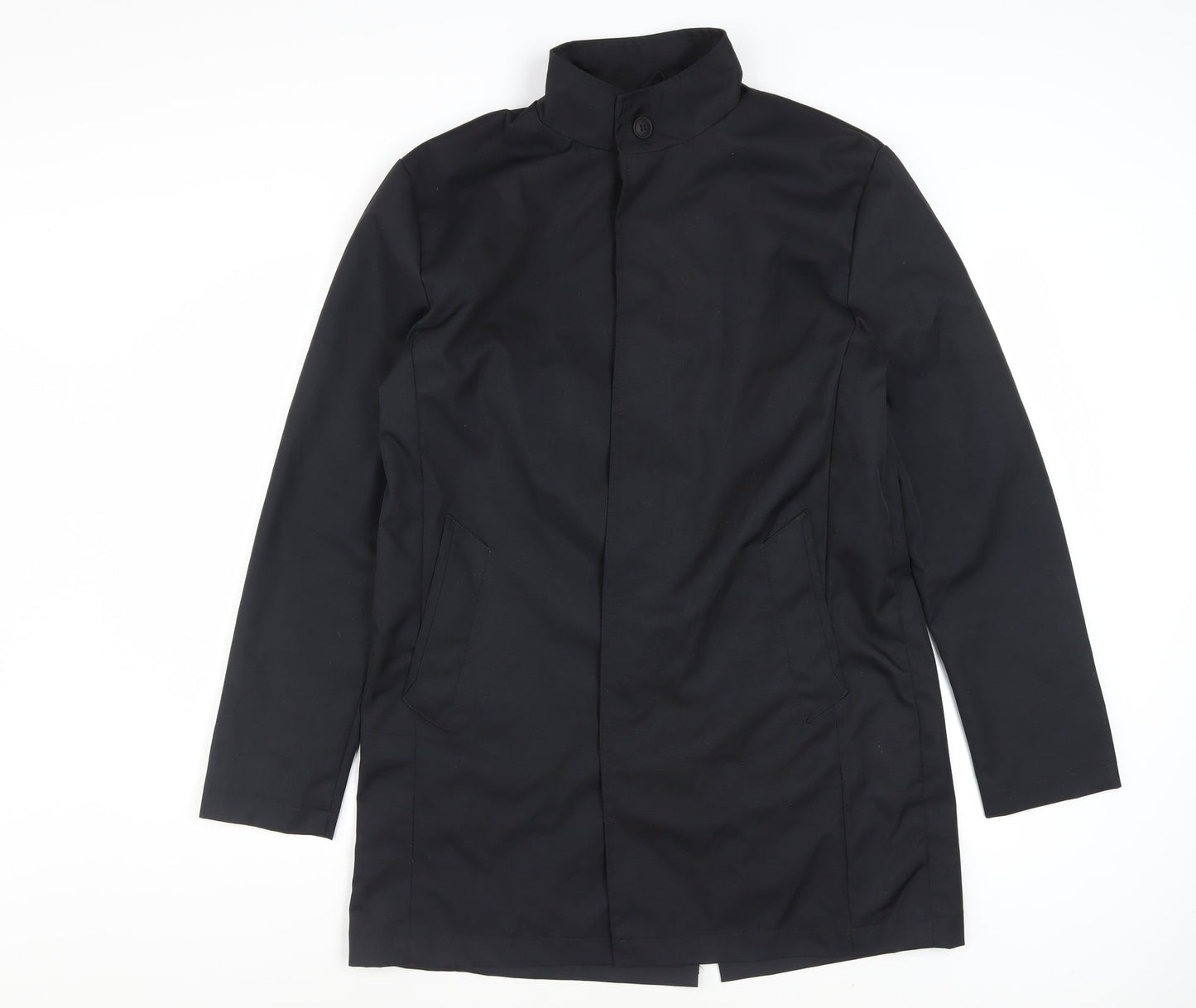 Brave Soul Men's Black Polyester Overcoat M Regular Fit Stand Collar