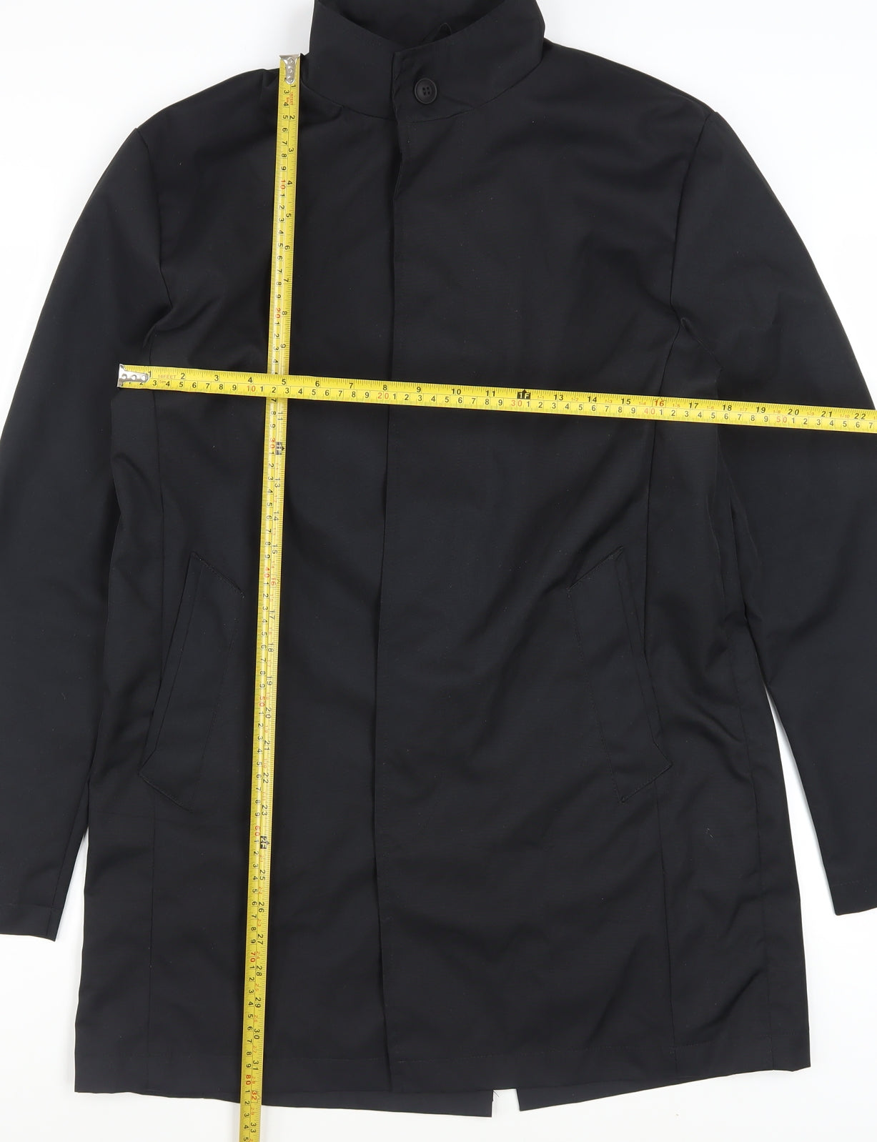 Brave Soul Men's Black Polyester Overcoat M Regular Fit Stand Collar