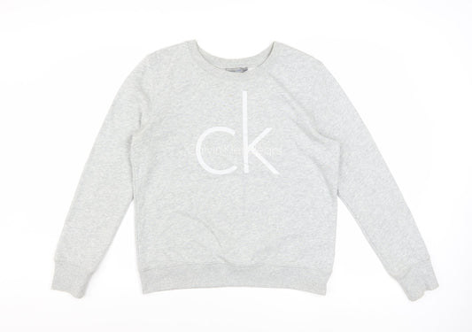 Calvin Klein Jeans Womens Grey Logo Pullover Sweatshirt Size L