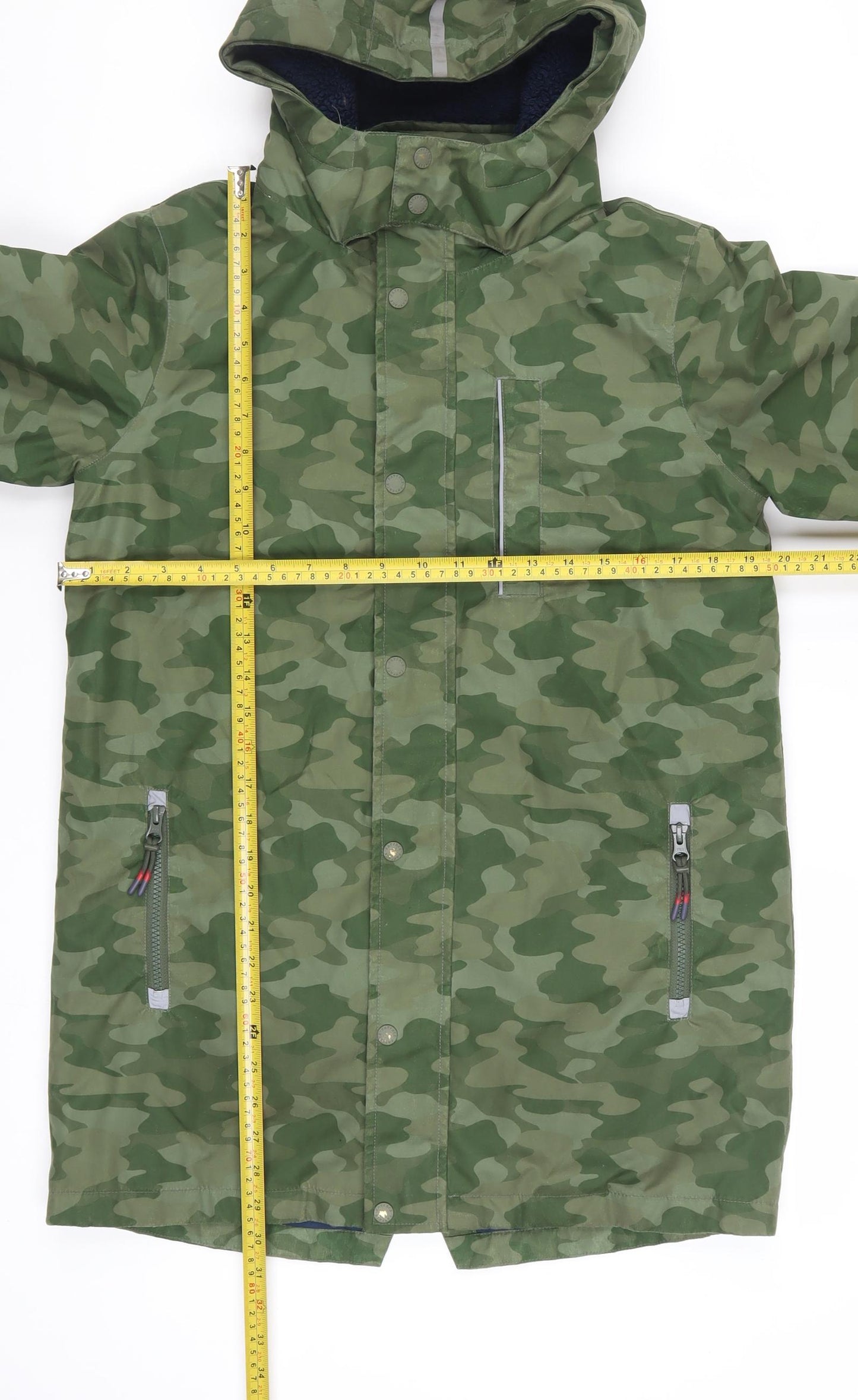 FatFace Boys Green Camo Parka Coat 12-13 Years Hooded Lined Water Resistant