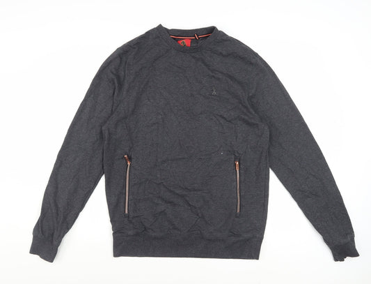 Luke Men's Grey Crew Neck Zip Pocket Sweatshirt Medium
