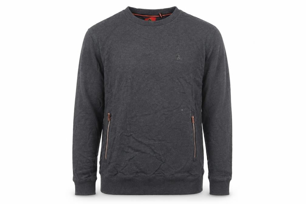 Front view of Luke Men's Grey Crew Neck Zip Pocket Sweatshirt Medium