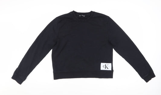 Calvin Klein Jeans Women Black Cotton Blend Pullover Sweatshirt M