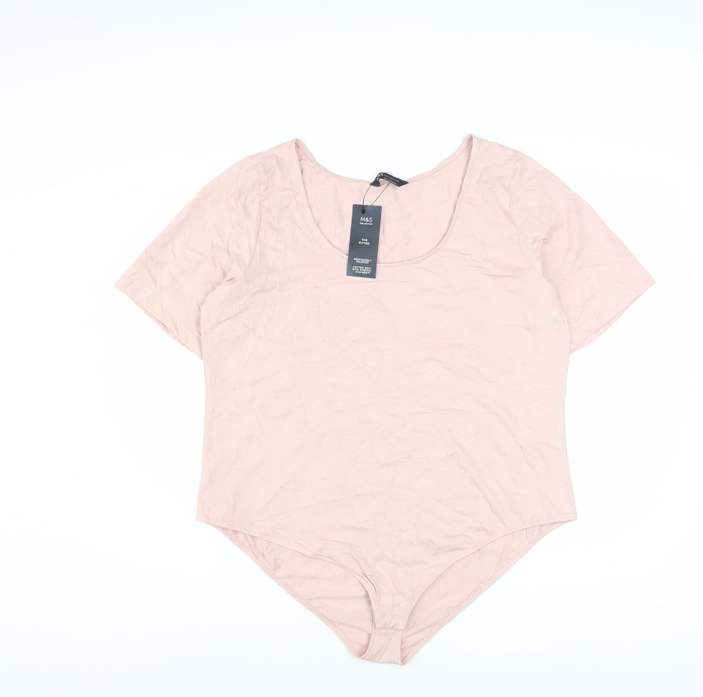 Marks and Spencer Women Pink Short Sleeve Jersey Bodysuit Size 22
