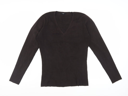 Hobbs Women's Brown Silk Blend V-Neck Long Sleeve Knit Top Size 12