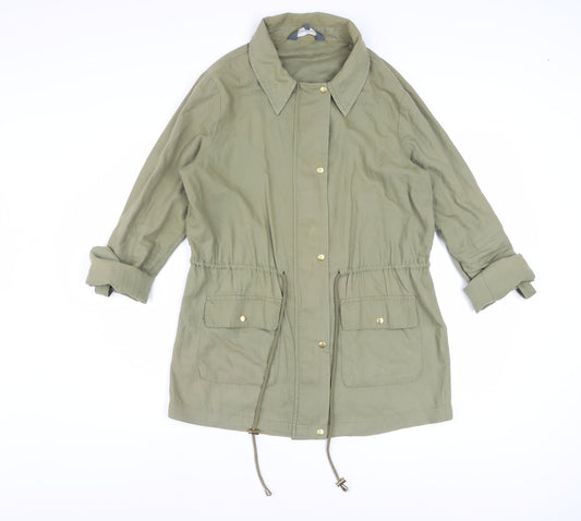 Sosandar Women's Green Cotton Parka Jacket Size 10 Drawstring Waist