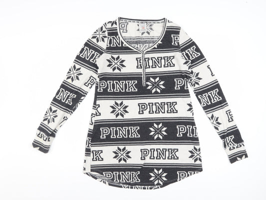 Victoria's Secret PINK Womens Black Fair Isle Long Sleeve Nightshirt S