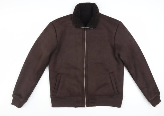 Next Men's Brown Bomber Jacket M Regular Fit Full Zip Polyester