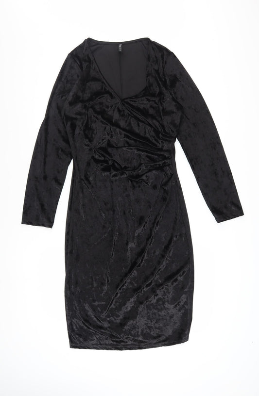Edista Los Angeles Womens Black Velvet Bodycon Dress Size M