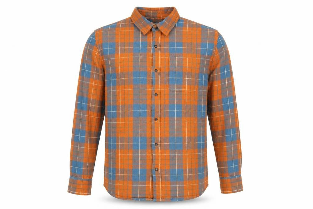 MICLO Men's Orange Blue Check Flannel Cotton Long Sleeve Shirt XL