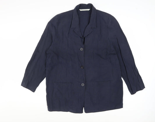 Marks and Spencer Women Blue Linen Blend Blazer Size 18 Classic Mid-Length