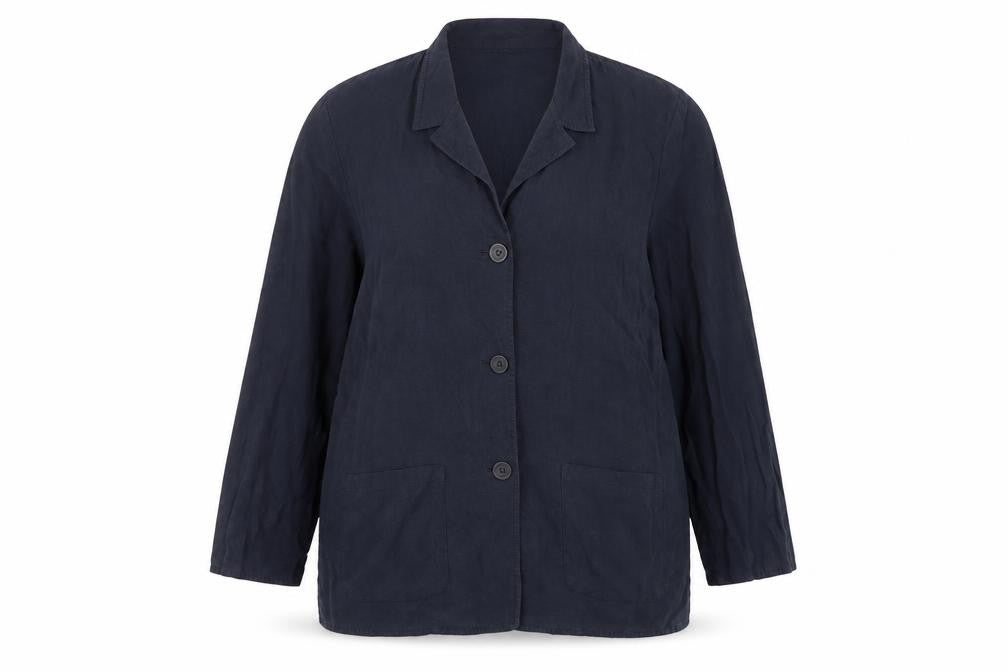 Marks & Spencer Women Blue Linen Blend Blazer Size 18 Classic Mid-Length