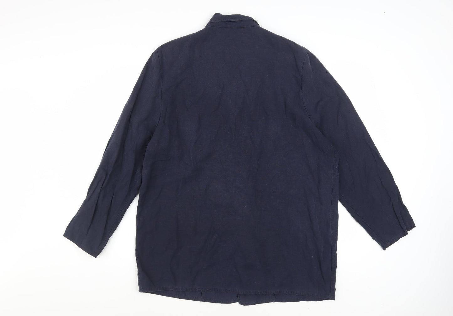 Marks and Spencer Women Blue Linen Blend Blazer Size 18 Classic Mid-Length