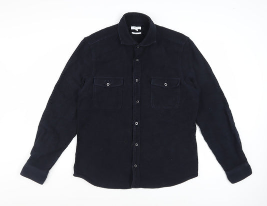 Reiss Men's Navy Blue Regular Fit Cotton Button-Up Shirt XL