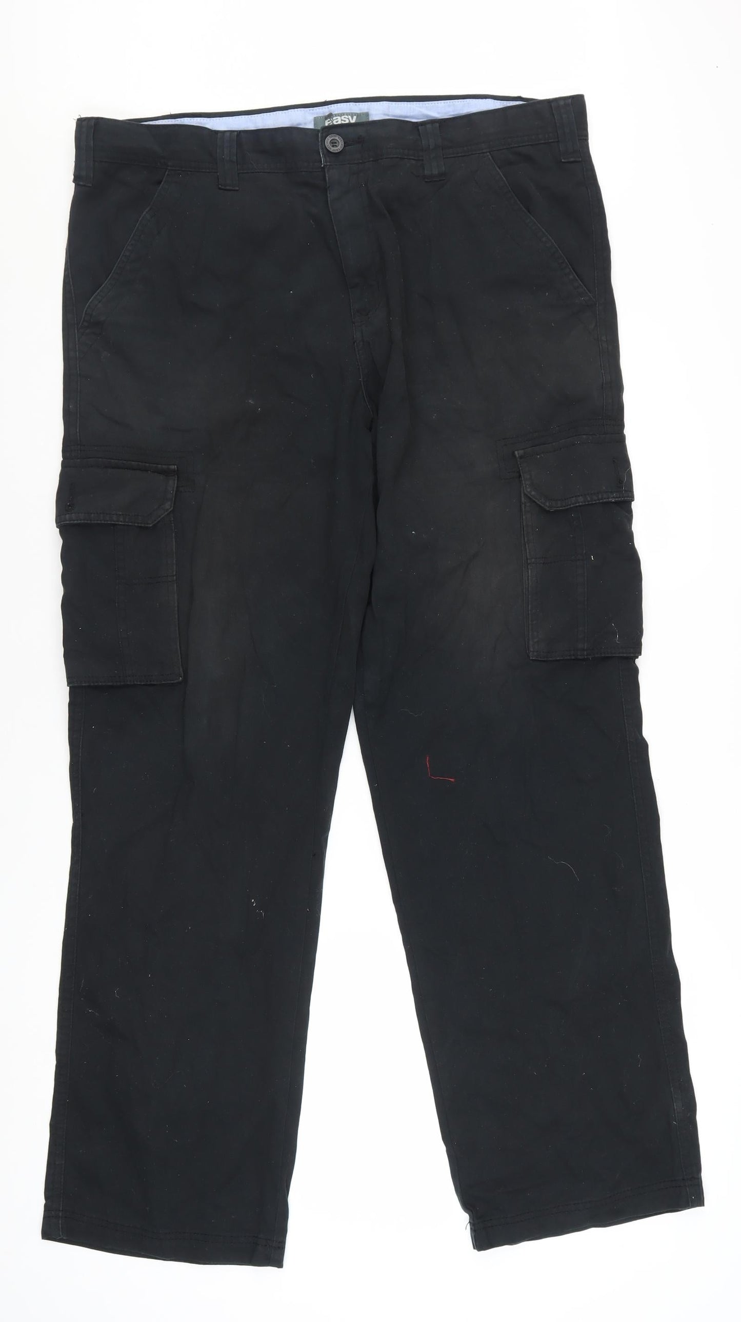 Easy Essential Men's Black Cargo Trousers Size L 38x32 Cotton