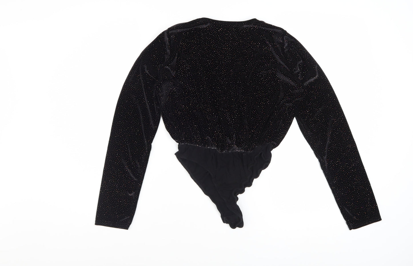 Missguided Women's Black Velvet Glitter Long Sleeve Bodysuit Size 4