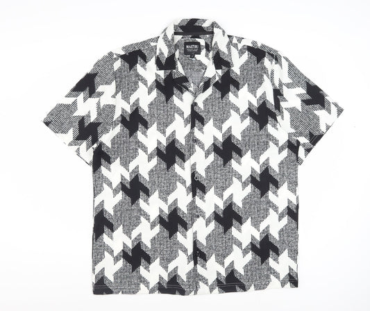 Malibu Beach Club Men's Black Geometric Short Sleeve Button-Up Shirt L