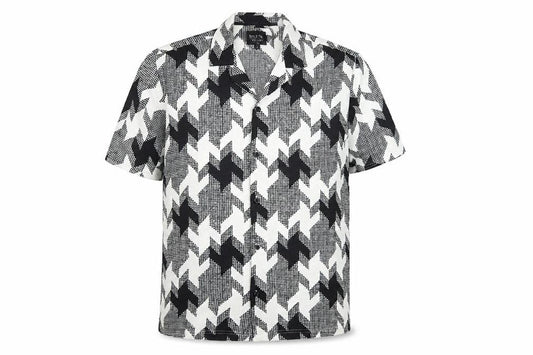 Malibu Beach Club Men's Black Geometric Short Sleeve Button-Up Shirt L