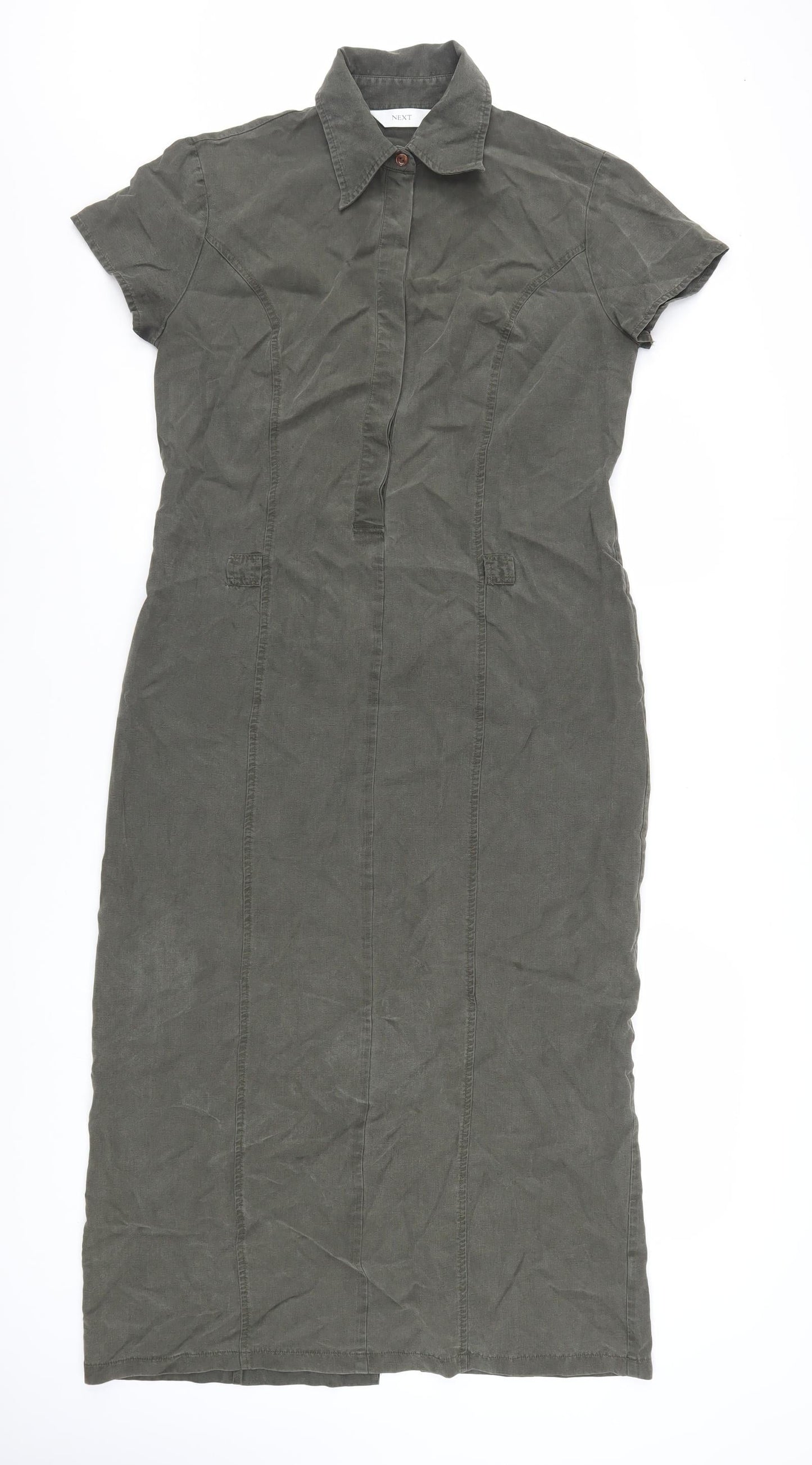 Next Women’s Green Shirt Dress Size 12 Short Sleeve Midi Work Casual