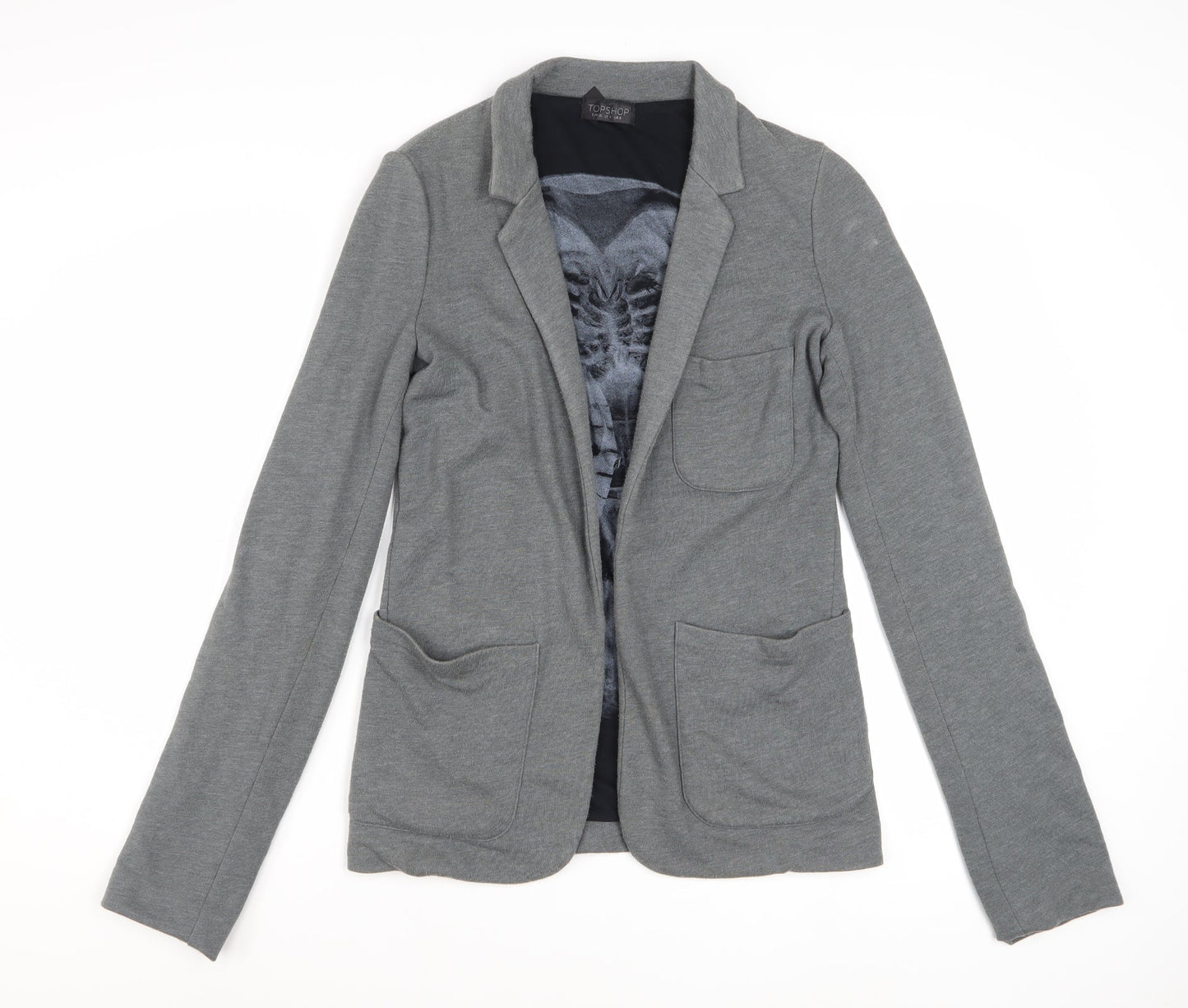 Topshop Womens Grey UK 8 Classic Blazer Jacket Casual Cotton Blend