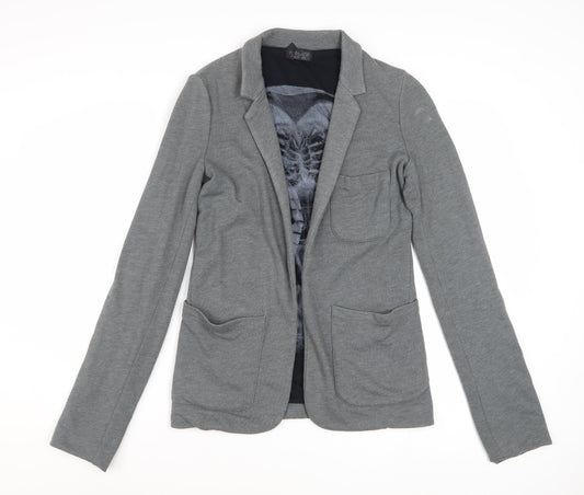 Topshop Womens Grey UK 8 Classic Blazer Jacket Casual Cotton Blend