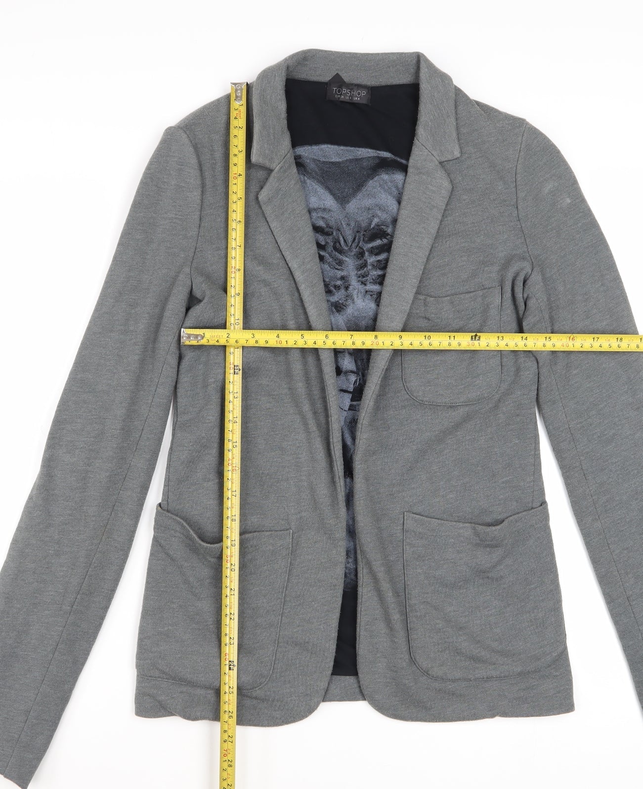 Topshop Womens Grey UK 8 Classic Blazer Jacket Casual Cotton Blend