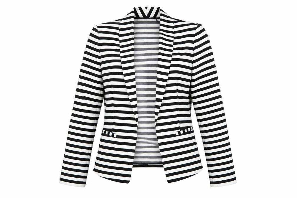 Marks & Spencer Women Black White Striped Blazer UK 14 Classic Fit