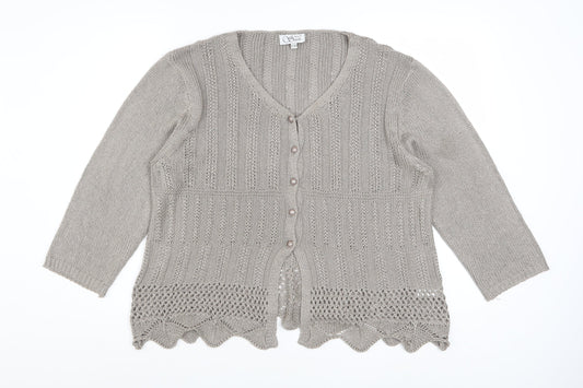 Anne Smith Women’s Beige Crochet Knit Cardigan XL V-Neck