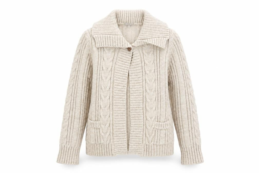 Marks and Spencer Per Una Women's Beige Cable Knit Collared Cardigan M