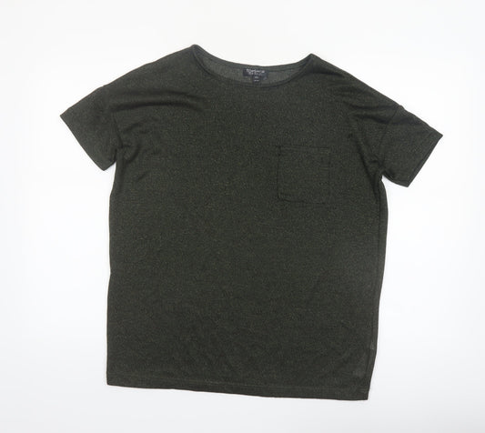 Topshop Women’s Green Metallic Knit Short Sleeve T-Shirt UK 6