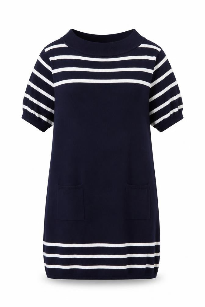 Jigsaw Women Blue Striped Wool Knit Shift Dress Size S