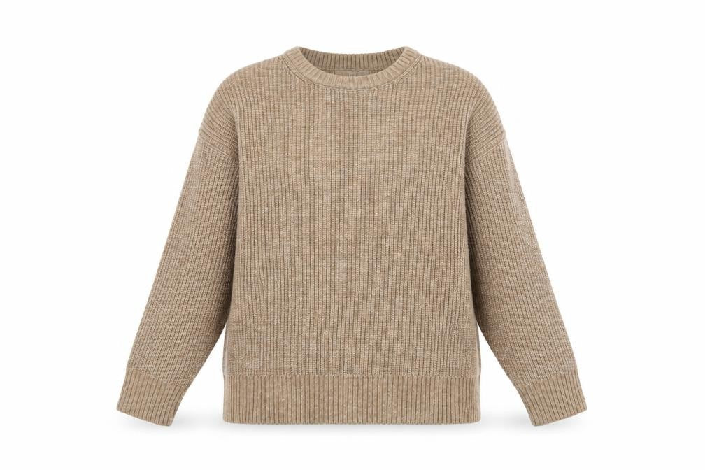 Marks & Spencer Women Beige L Chunky Knit Crew Neck Jumper