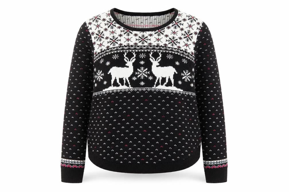Marks & Spencer Women Black L Fair Isle Reindeer Christmas Jumper