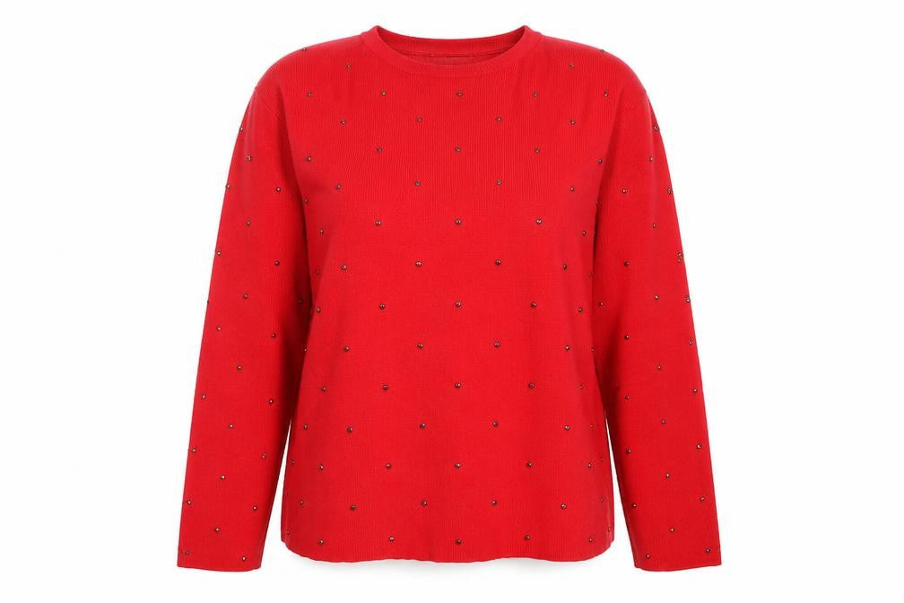 Yessica Women's Red Beaded Crew Neck Knit Jumper Size L