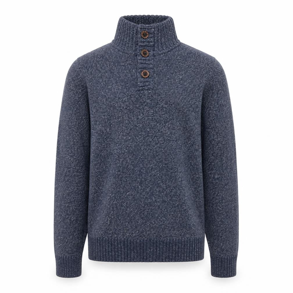 FatFace Men's Blue Chunky-Knit Cotton Henley Jumper Size S