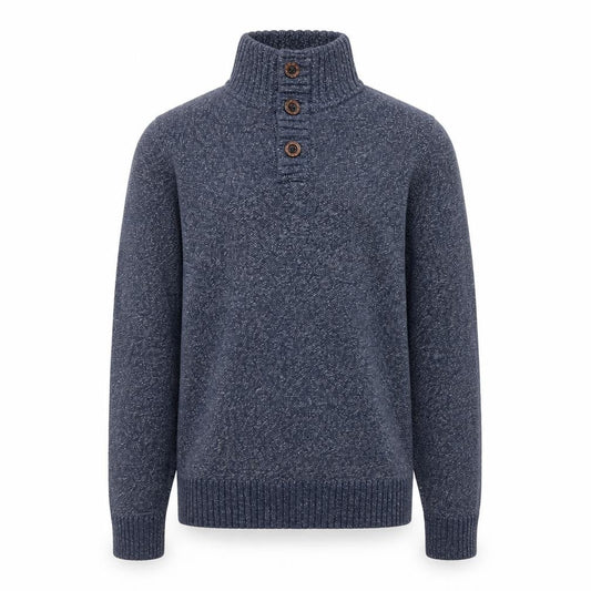 FatFace Men's Blue Chunky-Knit Cotton Henley Jumper Size S