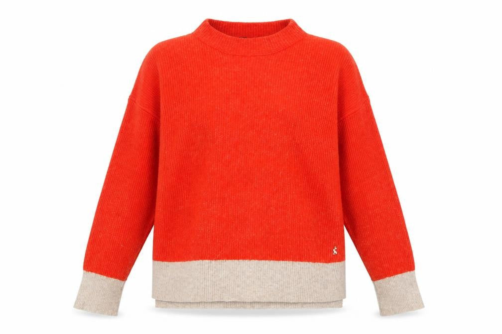 Joules Women's Orange Mock Neck Wool Blend Pullover Jumper Size 12
