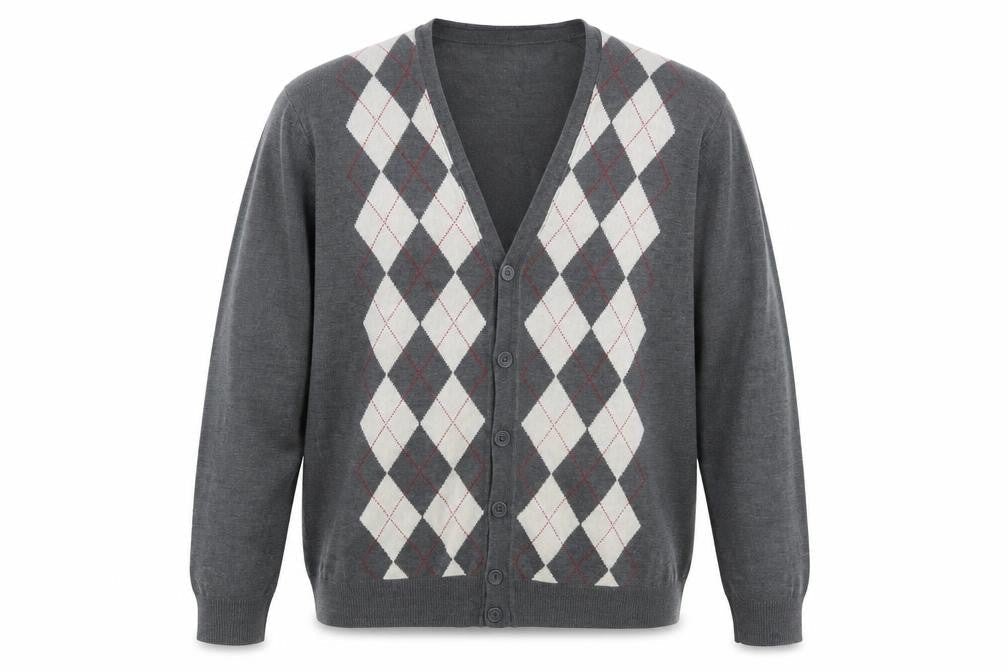 Greenwoods Mens Grey Argyle V-Neck Button Cardigan XL