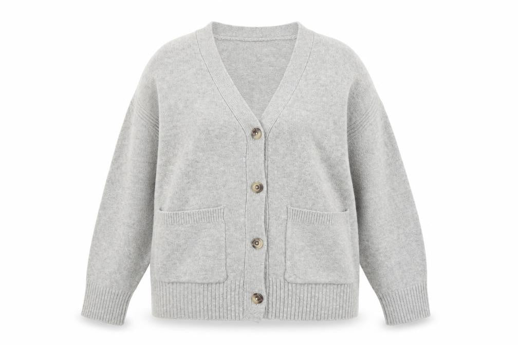 Marks & Spencer Women Grey L V-Neck Button Knit Cardigan