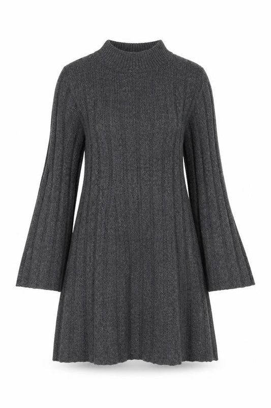 F&F Women’s Grey Knit Jumper Dress M Long Sleeve High Neck
