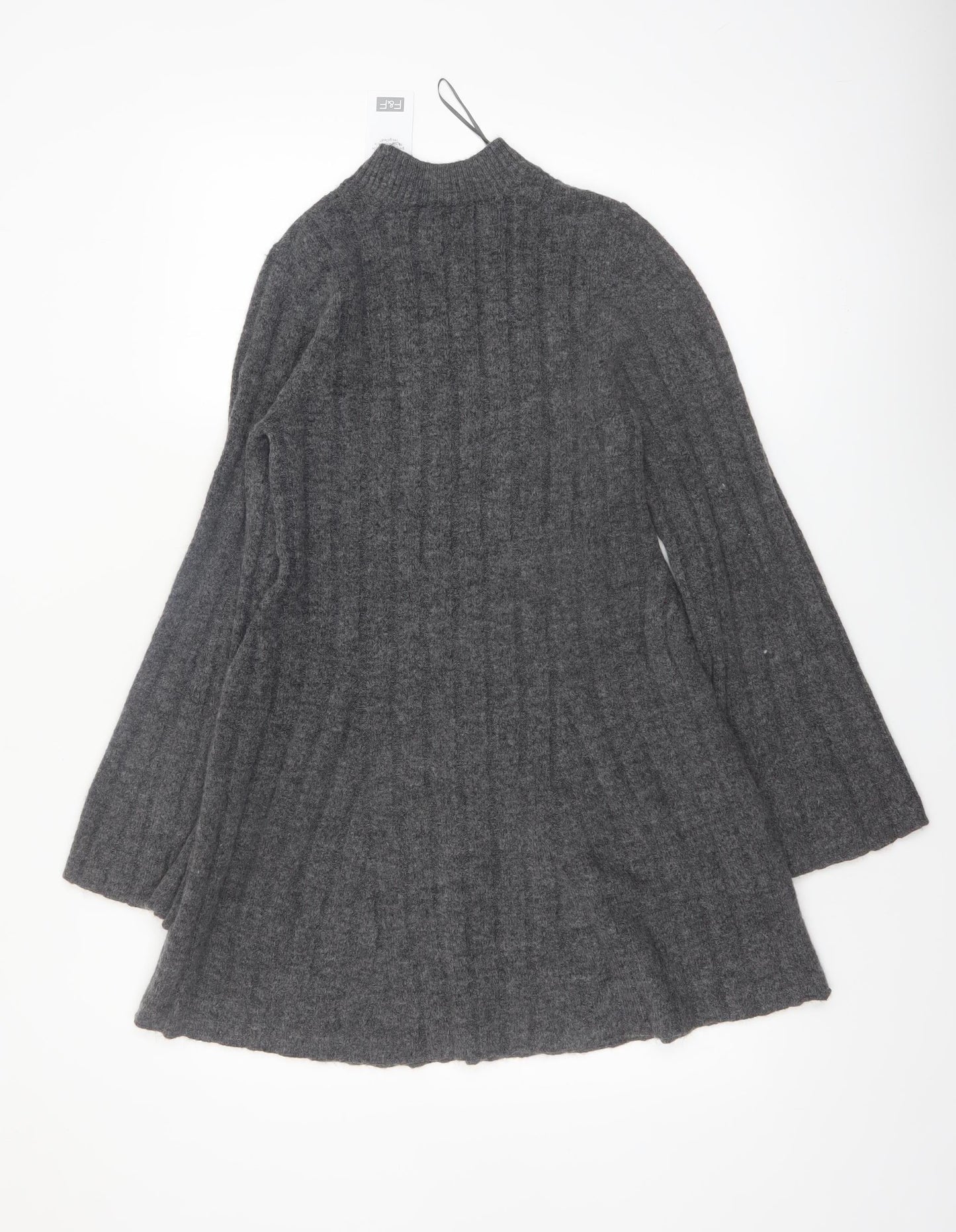 F&F Women’s Grey Knit Jumper Dress M Long Sleeve High Neck