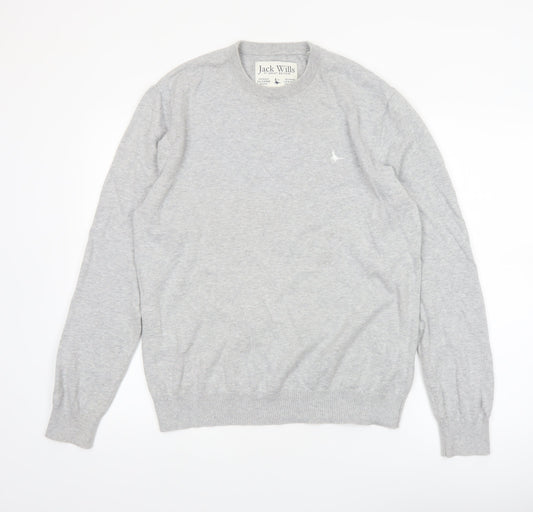 Jack Wills Men's Grey Cotton Crew Neck Pullover Jumper Size L