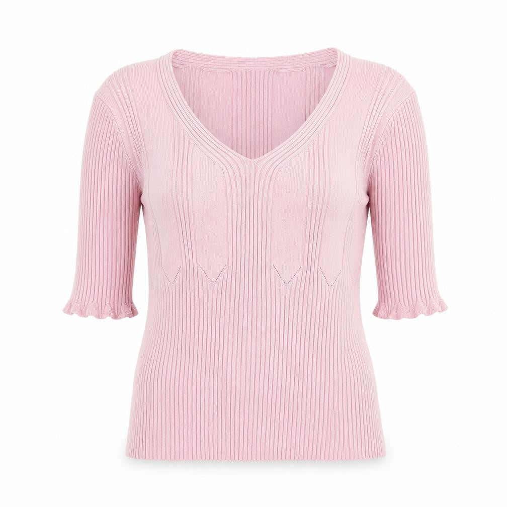 Laura Ashley Women’s Pink Cotton V-Neck Knit Blouse XL