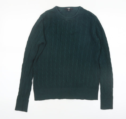 Uniqlo Womens Green Cable-Knit Crew Neck Jumper Size S